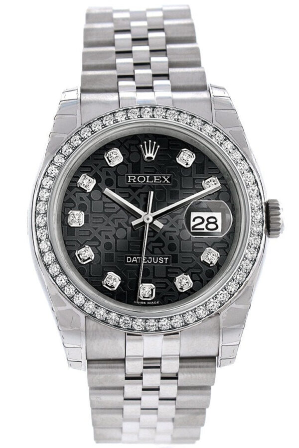 Datejust 36 Black Jubilee design set with Diamonds Dial 18k White Gold Diamond Bezel Jubilee Men's Watch 116244