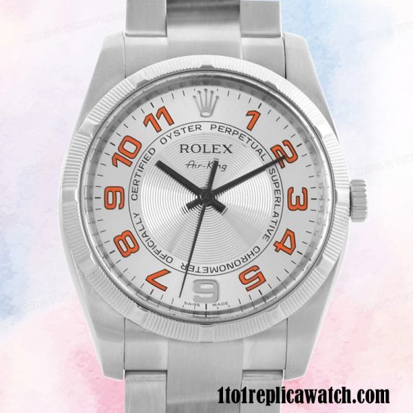 1:1 replica Rolex Air-king 114210SAO Rolex Calibre 2813 Men's Silver-tone Silver Dial